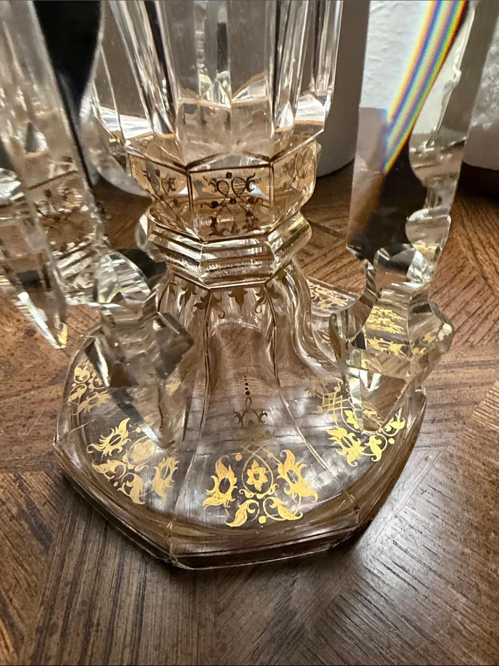 Vintage Crystal Prism Decorative Accent Vase with Hanging Prisms from the 1930s